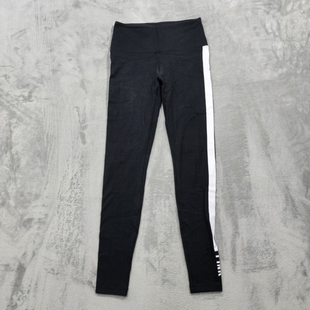 PINK Victoria's Secret‎ Leggings Womens S Black White Side Stripe Logo High Rise